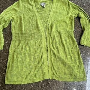 Chico's Lime Green Open-Front Textured Women's Cardigan Size 1 or M Spring Beach